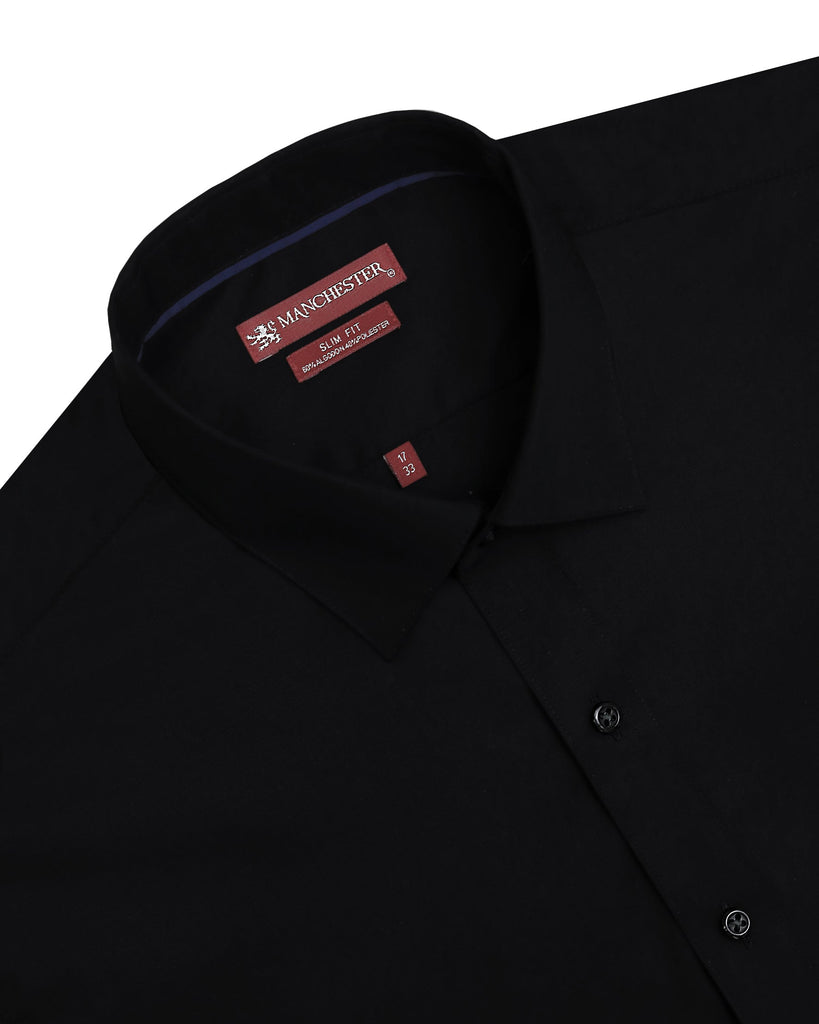 Men's Regular Fit Solid Dress Shirt - Convertible Cuffs, 60% Cotton 40% Poly, 18.5 Neck 37 Sleeve, Navy Charcoal